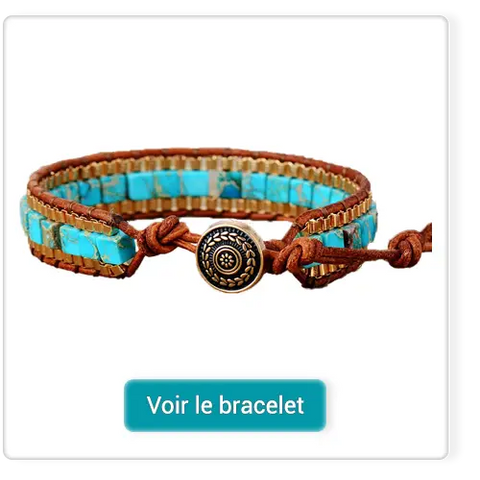 Bracelet femme turquoise perle cubique et cuir sur fond blanc Kaosix