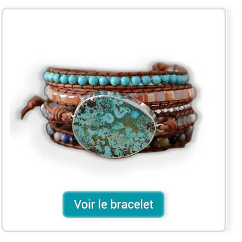 Bracelet wrap jaspe océan amazonite et agate sur fond blanc Kaosix