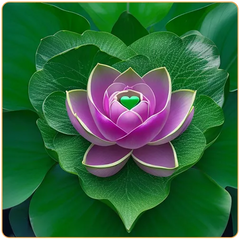 Dessin d'une fleur de lotus rose avec un coeur vert en son centre Kaosix