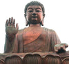 Geste abhaya mudra avec uns statue geante de Bouddha sur fond de ciel blanc kaosix