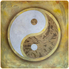 Peinture Feng Shui du Yin et Yang dans les tons jaunes et noir Kaosix