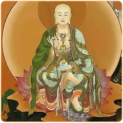Peinture du Bodhisattva Kshitigarbha assis sur une feuille de lotus géante kaosix