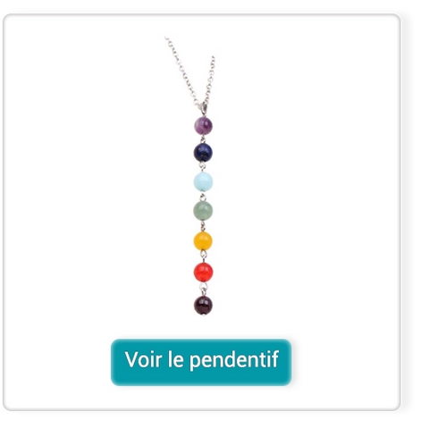 Pendentif collier 7 chakras “équilibre” sur fond blanc avec sa chaine Kaosix