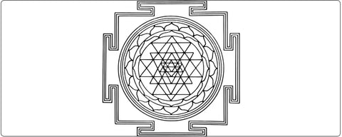 Symbole du sri yantra en noir et blanc sur un fond blanc Kaosix