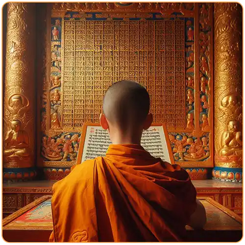 Un moine bouddhiste répétant un mantra dans un temple kaosix