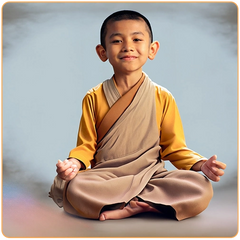 petit moine bouddhiste souriant assis en position du lotus kaosix