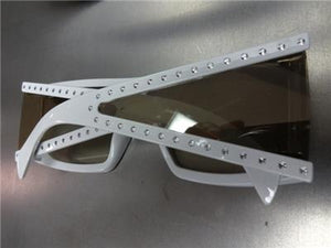 Retro Shield Bling Clear Slight Tint Glasses- White Frame