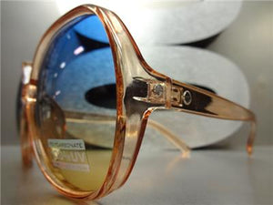 Retro Round Transparent Frame Sunglasses- Orange Frame/ Blue Ombre Lens