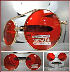 round flip up sunglasses gold