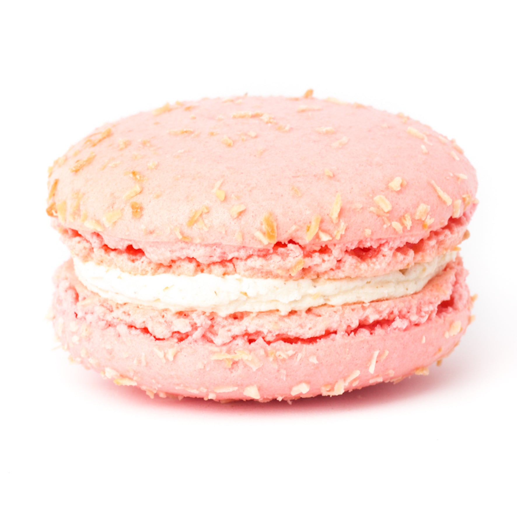 Emmalou raspberry lamington macaron, traditional French macaron handmade in New Zealand