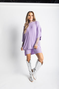 Day Dreamer Ribbed Biker Set [S-3X] - Lavender