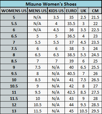 size chart nike football shoes