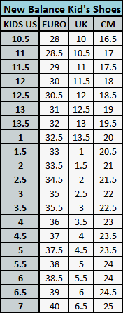 new balance adidas size comparison