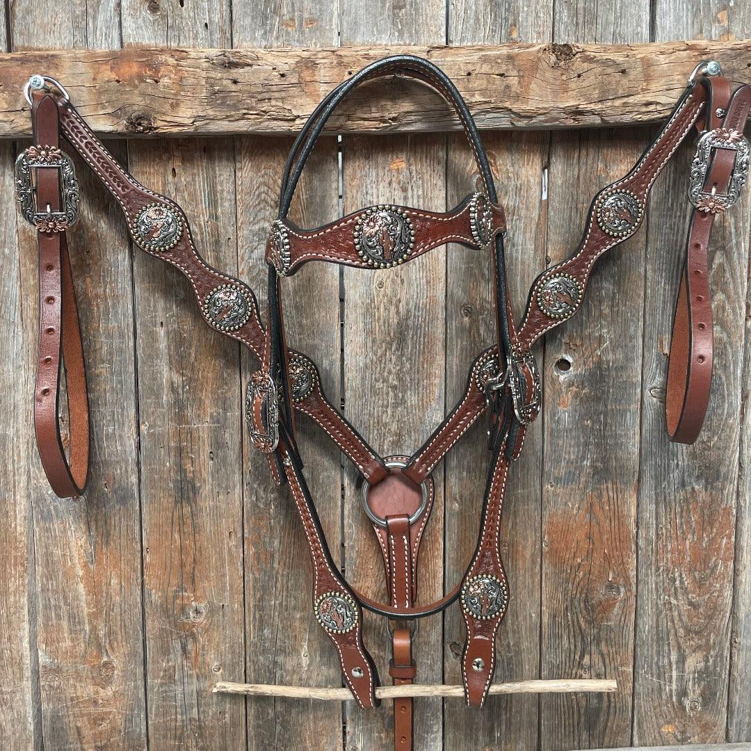 Medium Oil Basketweave Thunderbird Browband/one Ear Tack Set -  Ireland