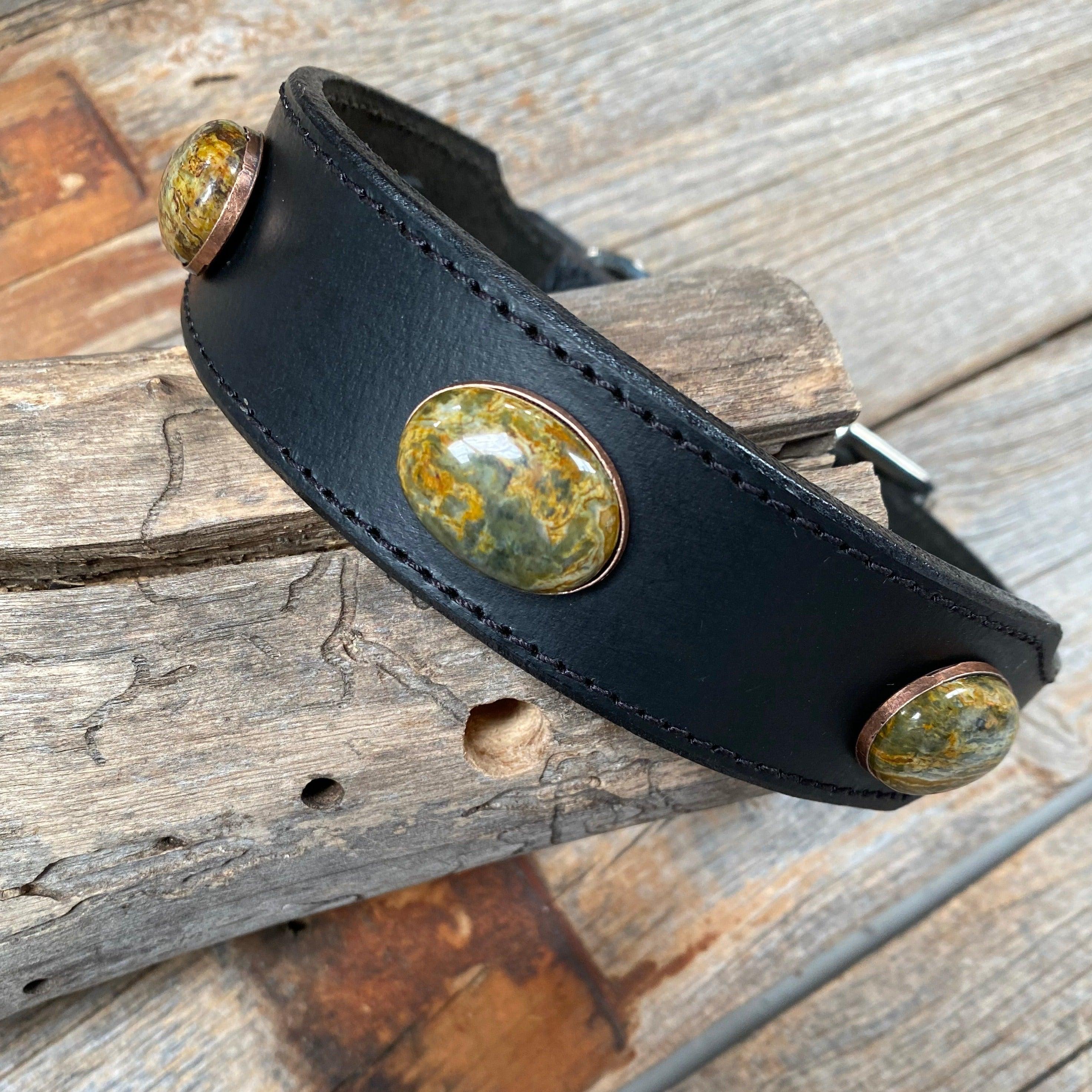 Black Leather Dog Collar - Small - Medium - Large - Native American Co