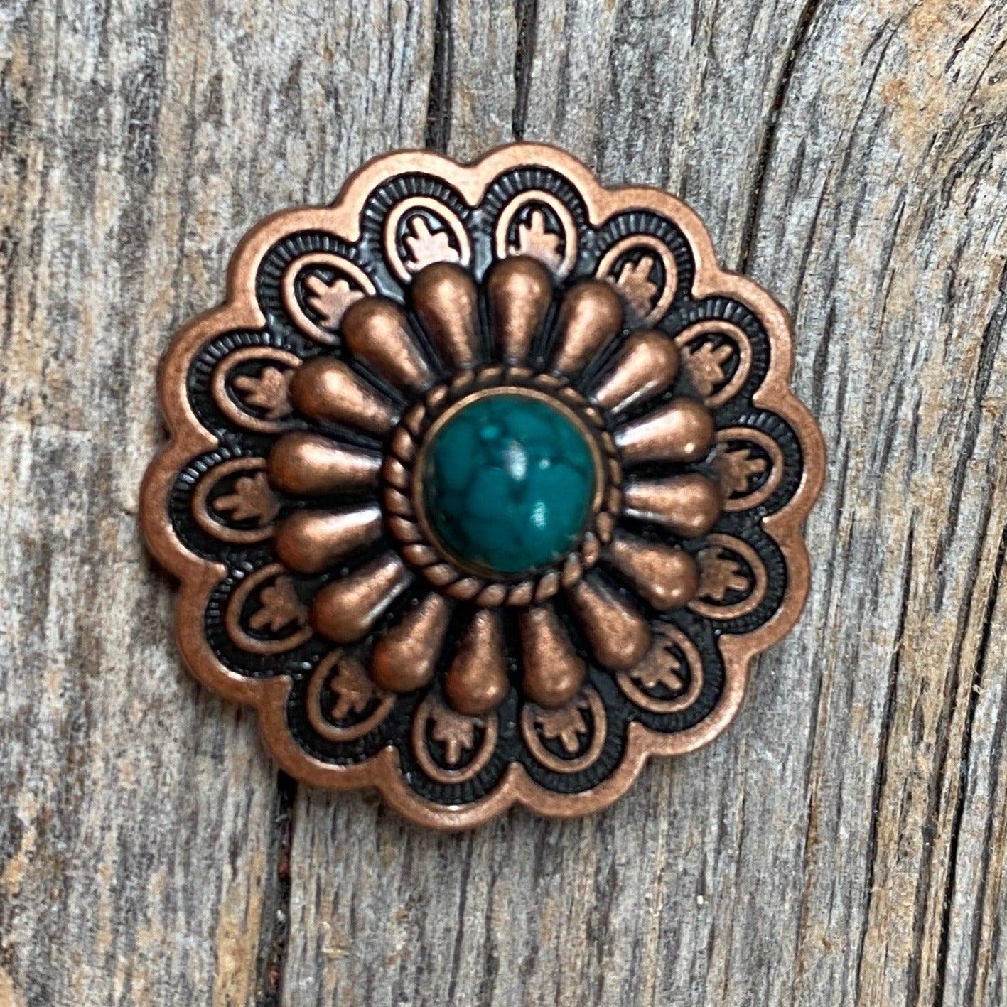 1.5 Copper Zia Concho with Turquoise Stones