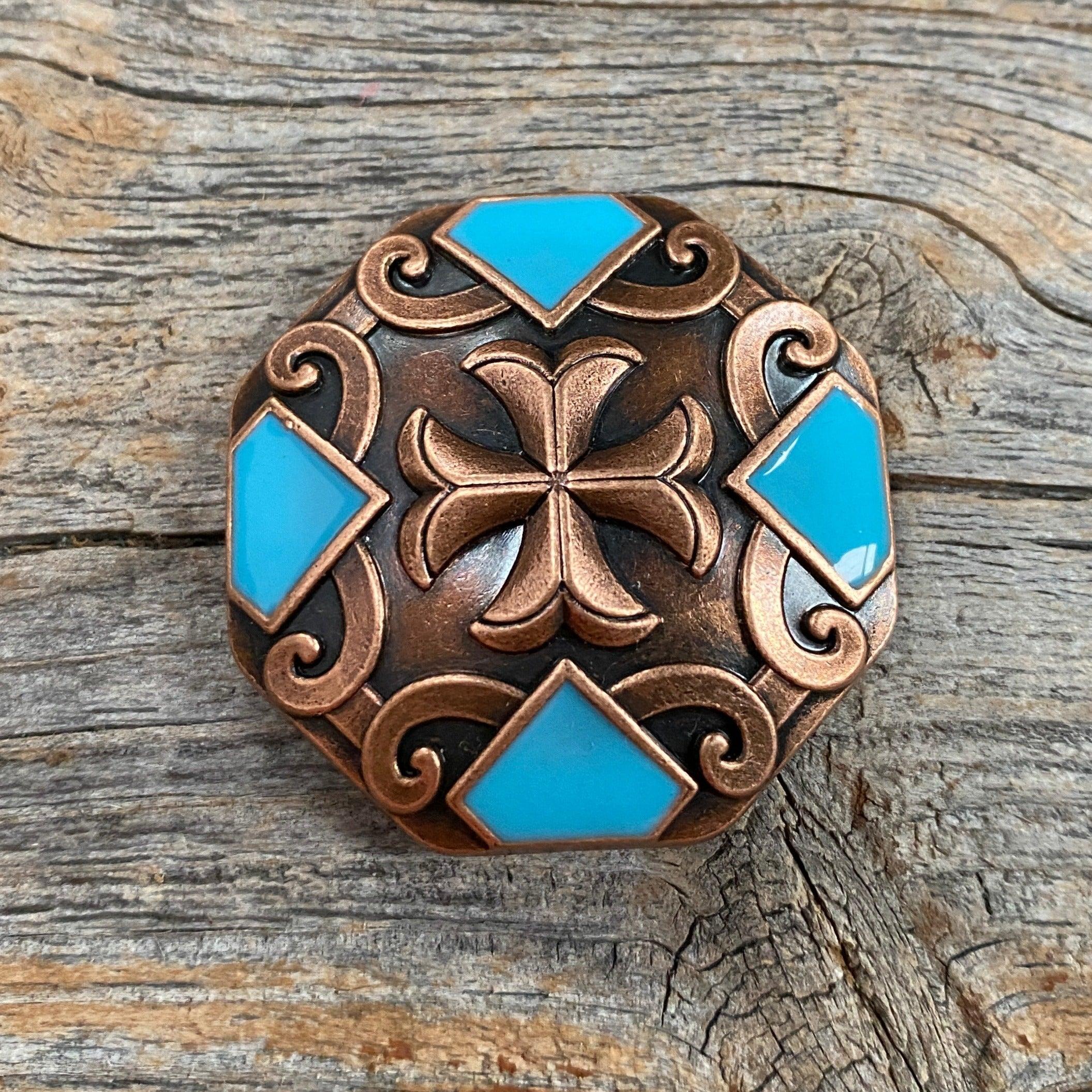 1.5” Copper square concho with turquoise stone