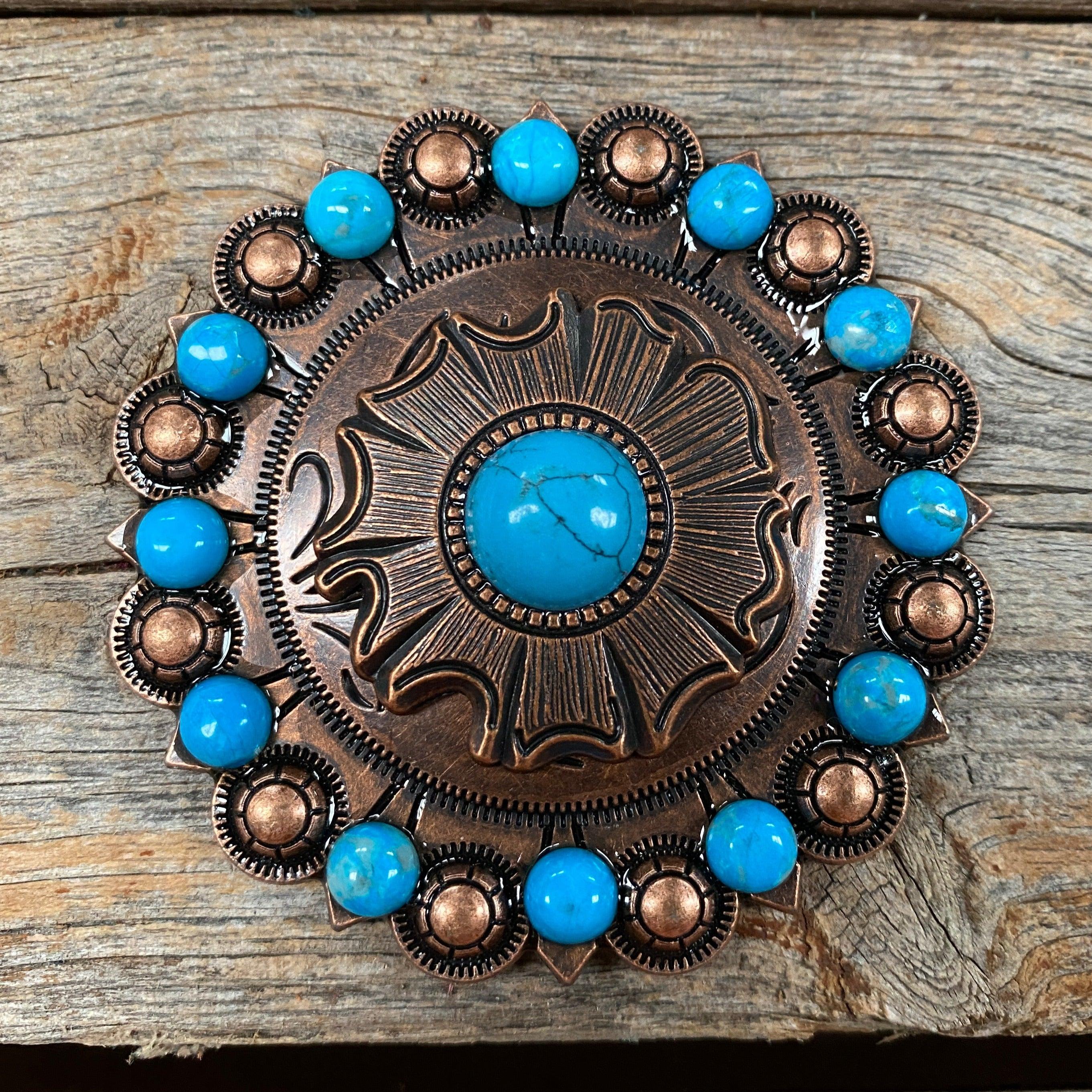1.5” Copper square concho with turquoise stone