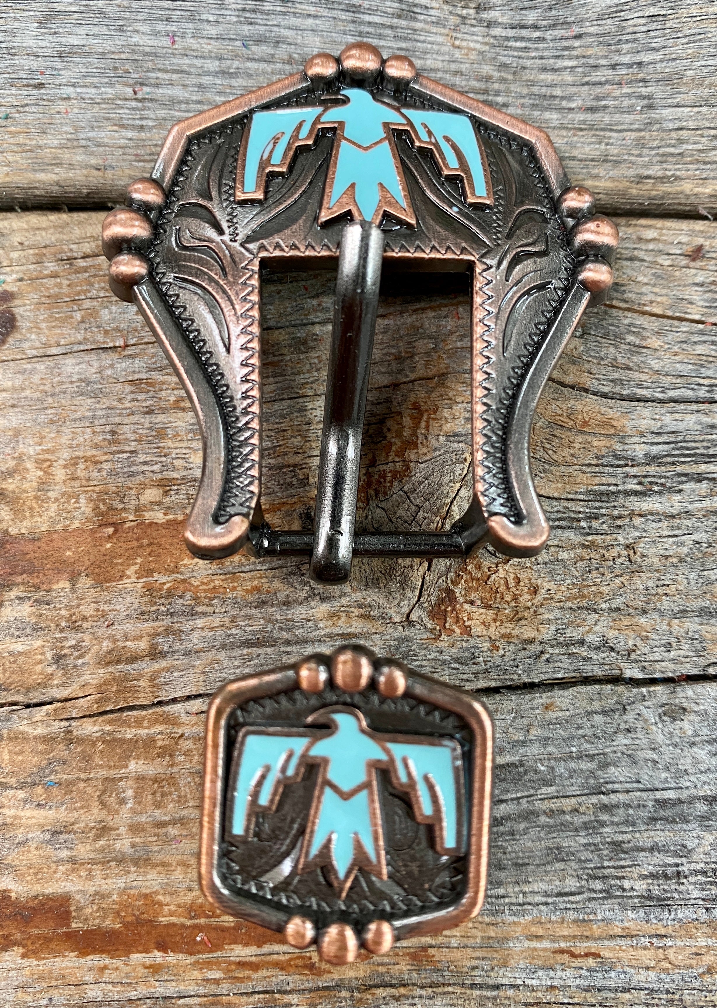 Copper Turquoise Buckle & Keeper W180B