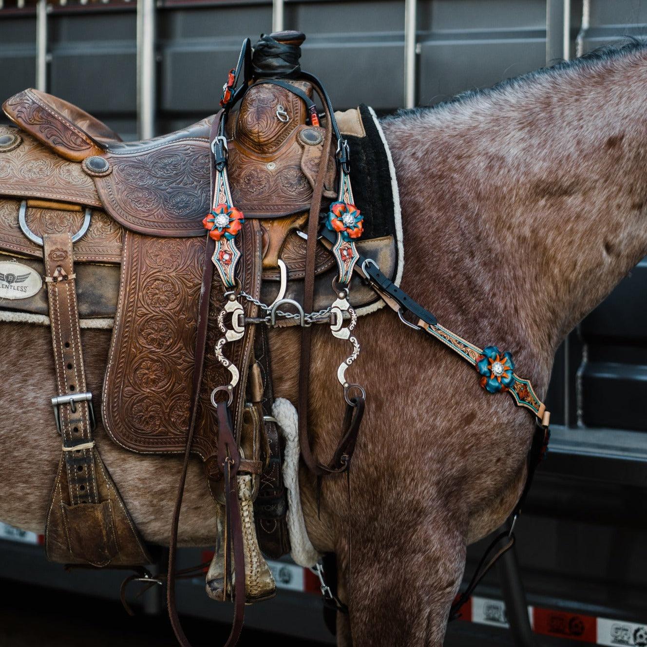 Tooled Leather Horse Noseband / Western Floral Halter / Leather Noseband  With Conchos / Rodeo Bronc Band -  Canada