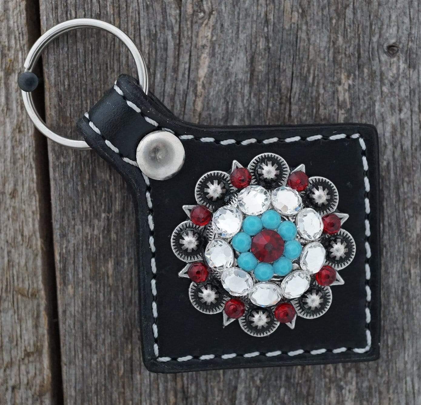 Black Key Chain with Light Sapphire and Lilac European Crystal Concho