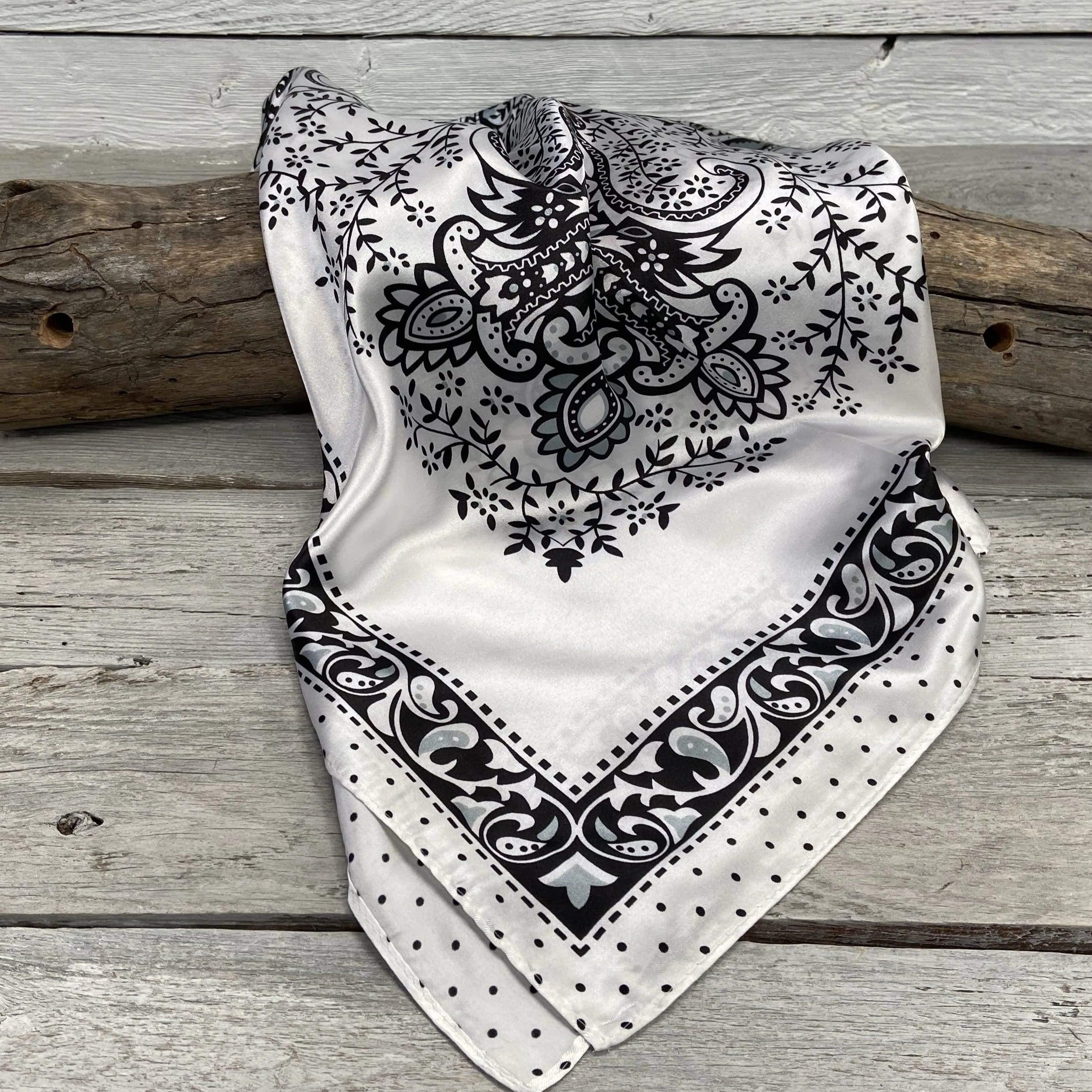 Silk Wild Rag Pattern - Floral Pincushion Black and White Print Scarf