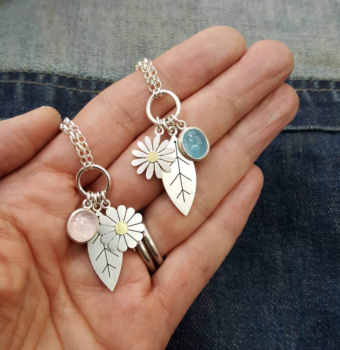 leaf and flower pendant necklaces by diana greenwood
