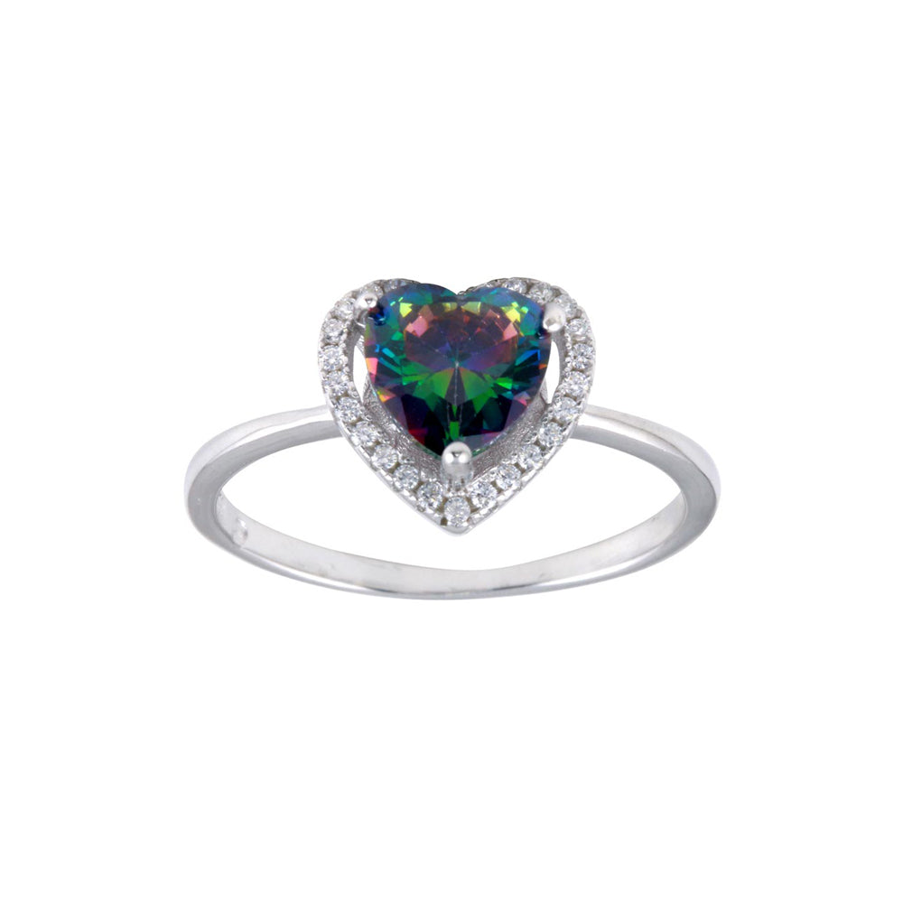 heart cut rainbow topaz amethyst gemstone silver ring