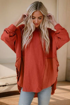 Round Neck Long Sleeve Blouse