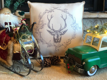 Wreath Reindeer Jute Pillow