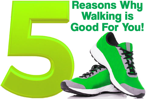 A huge number – 5 – takes up most of the image. The following words – Reasons Why Walking Is Good For You – are next to the number. A pair of green trainers can also be seen