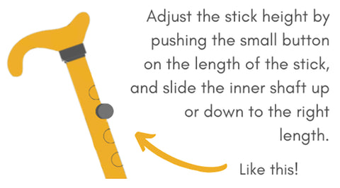 A simple graphic showing how to increase the height of a metal walking stick