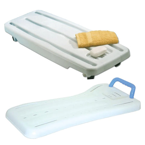 The Kingfisher Bath Board With Support Handle and the Moulded Bath Board With Handle