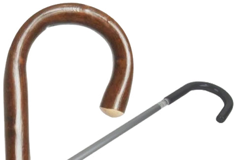 Two examples of a crook handle walking stick