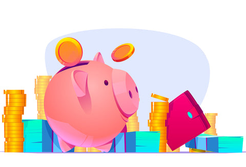 An illustration should a pig piggy bank with money notes and coins