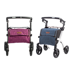 the image shows a burgundy and a blue Rollz flex shopping rollator