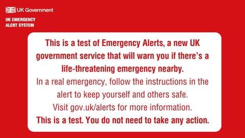 An image from the government explaining that there will be a test of an emergency alert system at 3pm on Sunday 23rd April