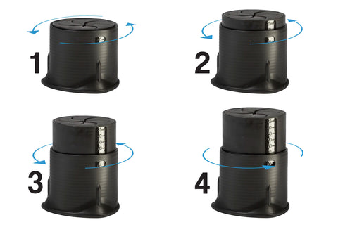 Four images of a chair raiser all at different heights, demonstrating on how to make a chair raiser higher