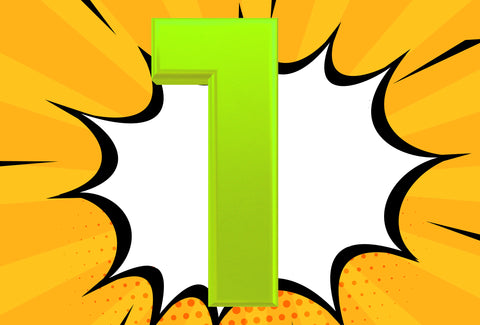The background shows a graphic flash (as you might see in a comic strip). Bursting out of the flash is the number – 1 - that is coloured in a bright lime green