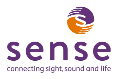 The logo of the Sense charity including the strapline of –  Connecting sight, sound and life
