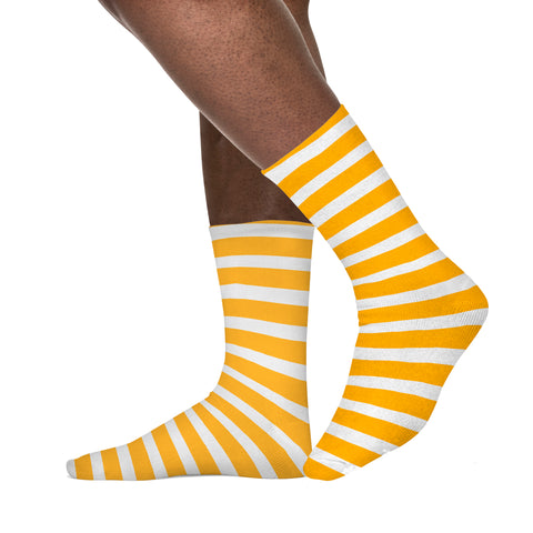 A pair of yellow and white stripy socks