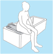 A graphic that shows an outline of a woman sitting on the edge of a bath board, thats positioned over a bathtub