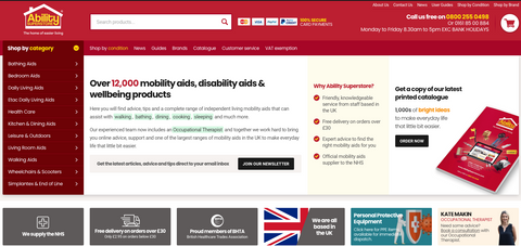 A picture of the Home Page of the Ability Superstore website 