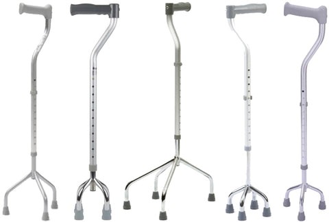 Various tripod and quad walking sticks