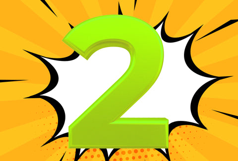 The background shows a graphic flash (as you might see in a comic strip). Bursting out of the flash is the number – 2 - that is coloured in a bright lime green