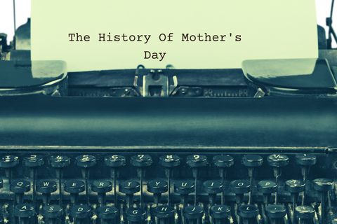 the shows a typewriter with the words "the history of Mother's Day" typed on the paper