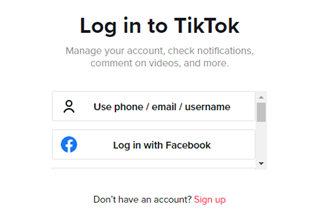 the image shows the tiktok log in page
