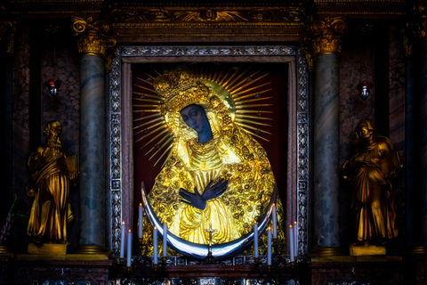 The image shows the mother of god of ostra brama a picture in Vilnius Lithuania 