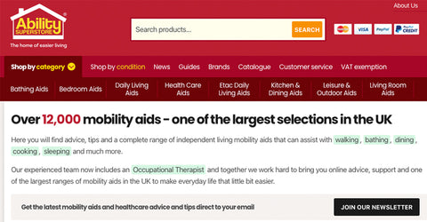 The Home Page of the Ability Superstore website