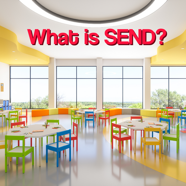 Image shows a classroom with text above reading "What is SEND?"
